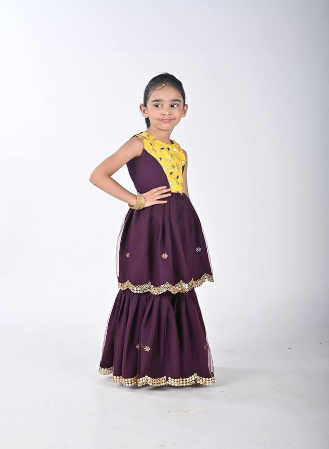 Aglare Girls sharara set, Top and sharara for small Girls,STITCHED,Sharara Wine18-24 Months - Image 5