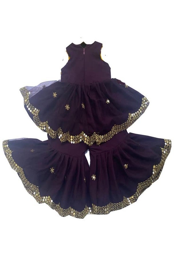 Aglare Girls sharara set, Top and sharara for small Girls,STITCHED,Sharara Wine18-24 Months - Image 2