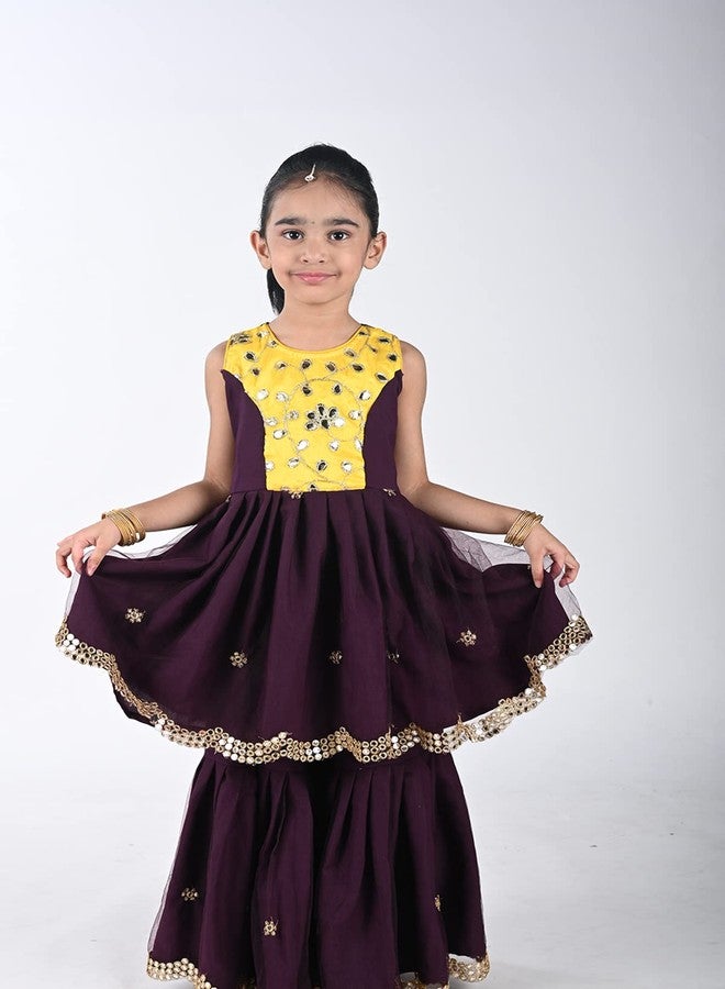 Aglare Girls sharara set, Top and sharara for small Girls,STITCHED,Sharara Wine18-24 Months - Image 3