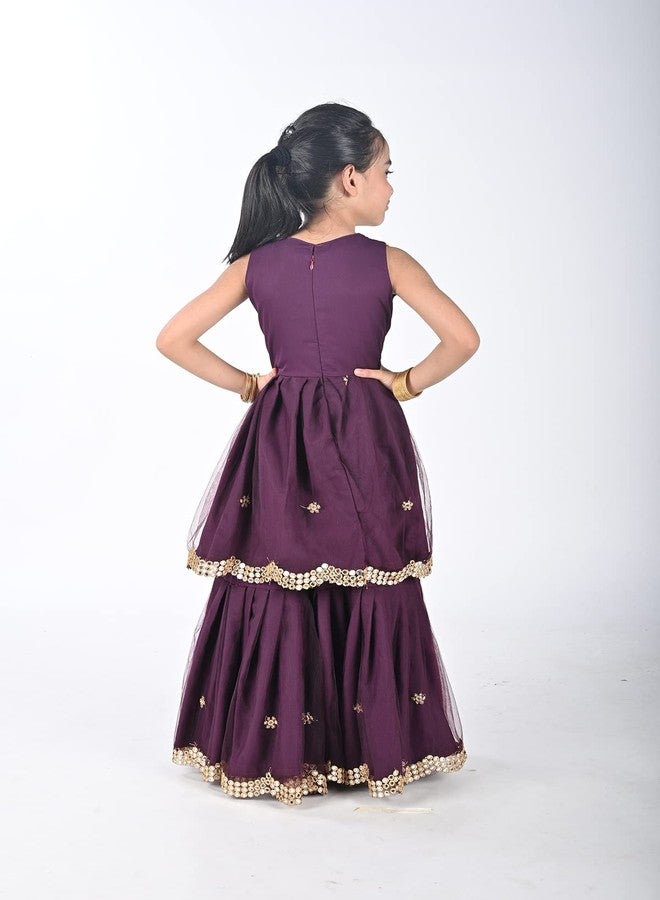 Aglare Girls sharara set, Top and sharara for small Girls,STITCHED,Sharara Wine18-24 Months - Image 4