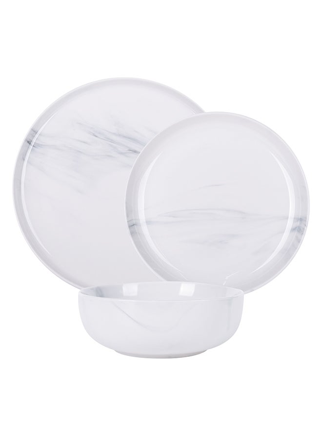 Noon East 18 piece Porcelain Dinnerware Set, Set for 6, Microwave & Dishwasher Safe, Marble White Design - Image 2