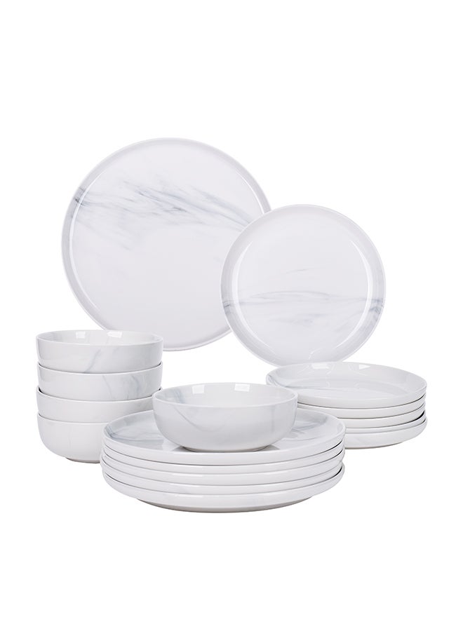 Noon East 18 piece Porcelain Dinnerware Set, Set for 6, Microwave & Dishwasher Safe, Marble White Design - Image 1