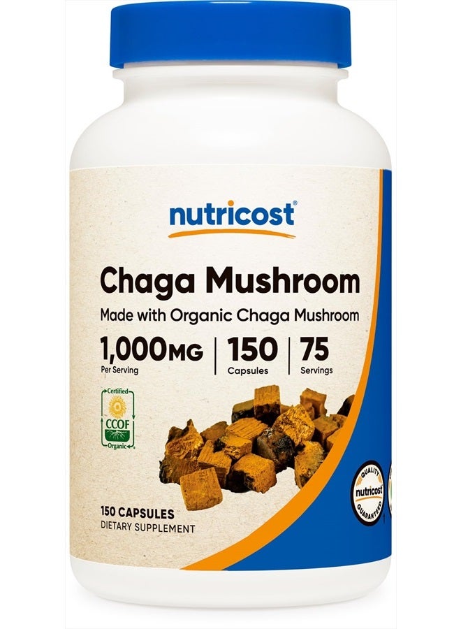 Nutricost Organic Chaga Mushroom 1000mg, 75 Servings - 150 Capsules - Image 1