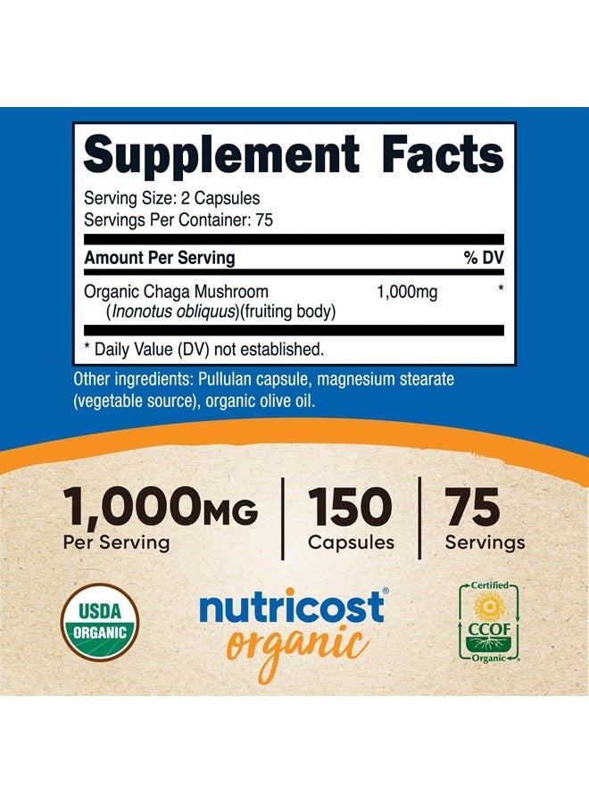 Nutricost Organic Chaga Mushroom 1000mg, 75 Servings - 150 Capsules - Image 4
