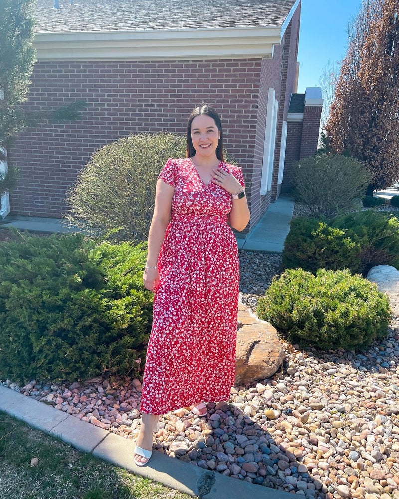 OUGES Maternity Maxi Dress Wrap Baby Shower Pregnancy Dresses for Photoshoot Maternity Outfits Summer Clothes 2026(Floral-2,L) - Image 4