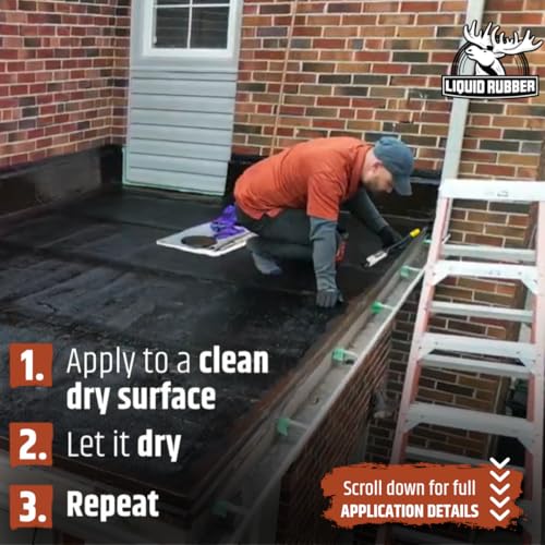Liquid Rubber Waterproof Sealant – DIY Leak Repair Coating for Flat, Metal & Low Slope Roofs, Foundations, Gutters & More – Flexible Protective Membrane - Black - 1 Gallon - Image 5