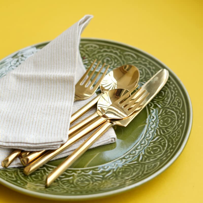 AMALFIEE Amalfiee Hiraeth Gold Cutlery Set of 24pcs Spoons Forks Dessert Spoon Outdoor Gift Set  - Image 3