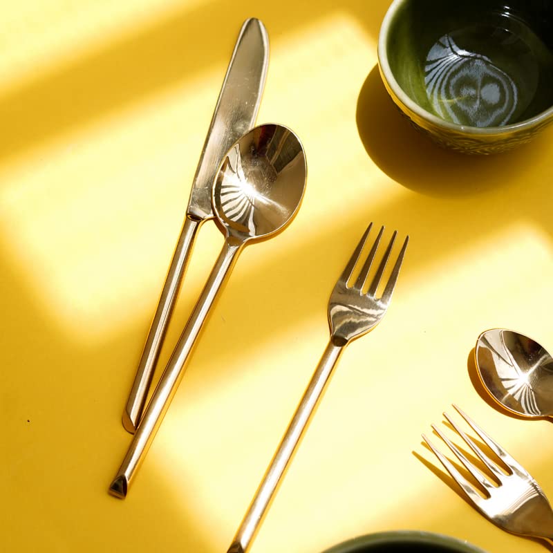 AMALFIEE Amalfiee Hiraeth Gold Cutlery Set of 24pcs Spoons Forks Dessert Spoon Outdoor Gift Set  - Image 1