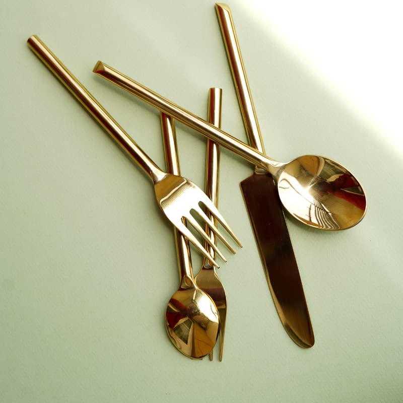 AMALFIEE Amalfiee Hiraeth Gold Cutlery Set of 24pcs Spoons Forks Dessert Spoon Outdoor Gift Set  - Image 5