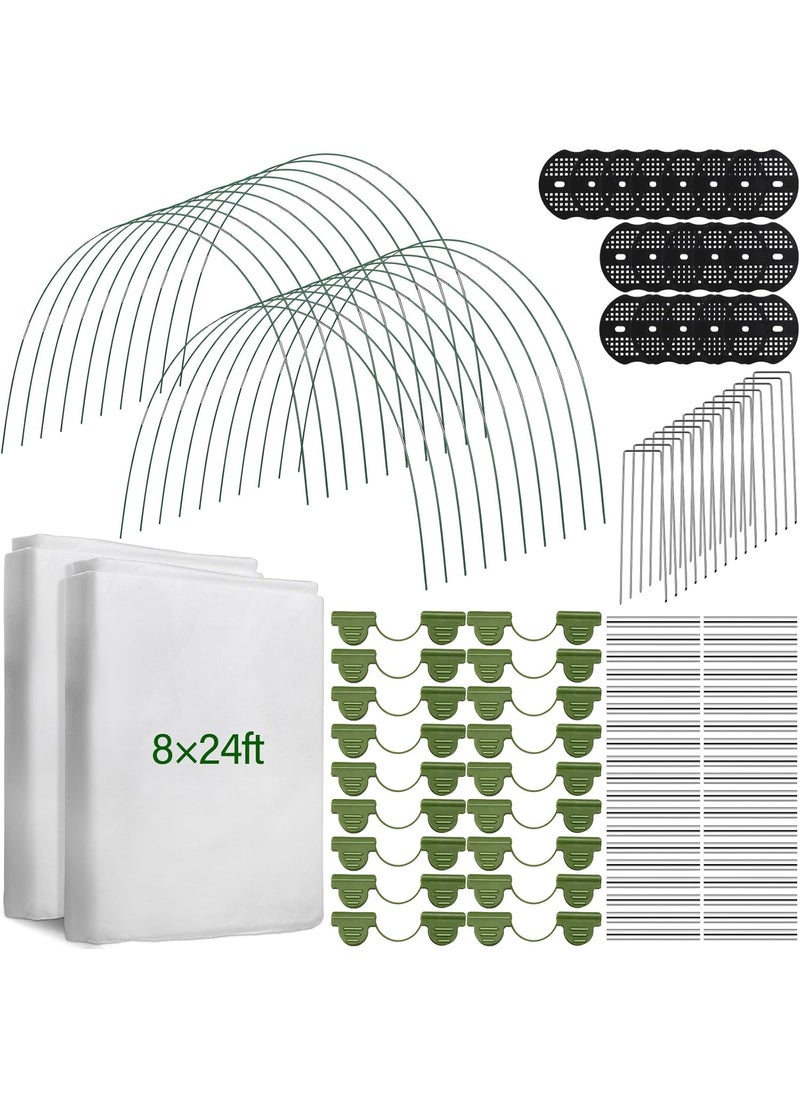 Woanger Woanger 2 Set Plant Covers Freeze Protection Kit with 100 Garden Hoops for Raised Beds 72 Clips 80 Connectors Plant Grow Tunnel Floating Row Cover for Winter Frost Cloth8 x 24ft  - Image 1