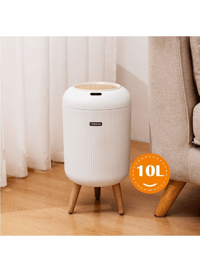 10L Smart Trash Bin with Auto Open & Close Lid, Motion Sensor, Touch Free, Round Plastic Garbage Can with Wooden Legs for Living Room, Bedroom, Bathroom, Kitchen, TG6110 (White)  - Image 3