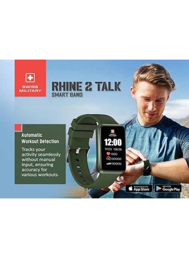 سويس ميليتري سوار سويس ميليتري الذكي راين 2، شاشة 1.57 بوصة، يدعم مكالمات بلوتوث، متعدد اللغات، تتبع الصحة والرياضة، بطارية تدوم 7 أيام، مقاوم للماء IP67، متوافق مع iOS/Android، حزام أخضر - Image 4