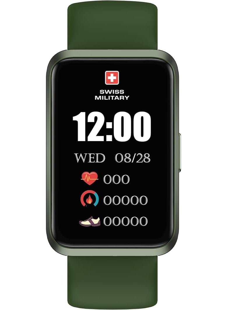 سويس ميليتري سوار سويس ميليتري الذكي راين 2، شاشة 1.57 بوصة، يدعم مكالمات بلوتوث، متعدد اللغات، تتبع الصحة والرياضة، بطارية تدوم 7 أيام، مقاوم للماء IP67، متوافق مع iOS/Android، حزام أخضر - Image 1