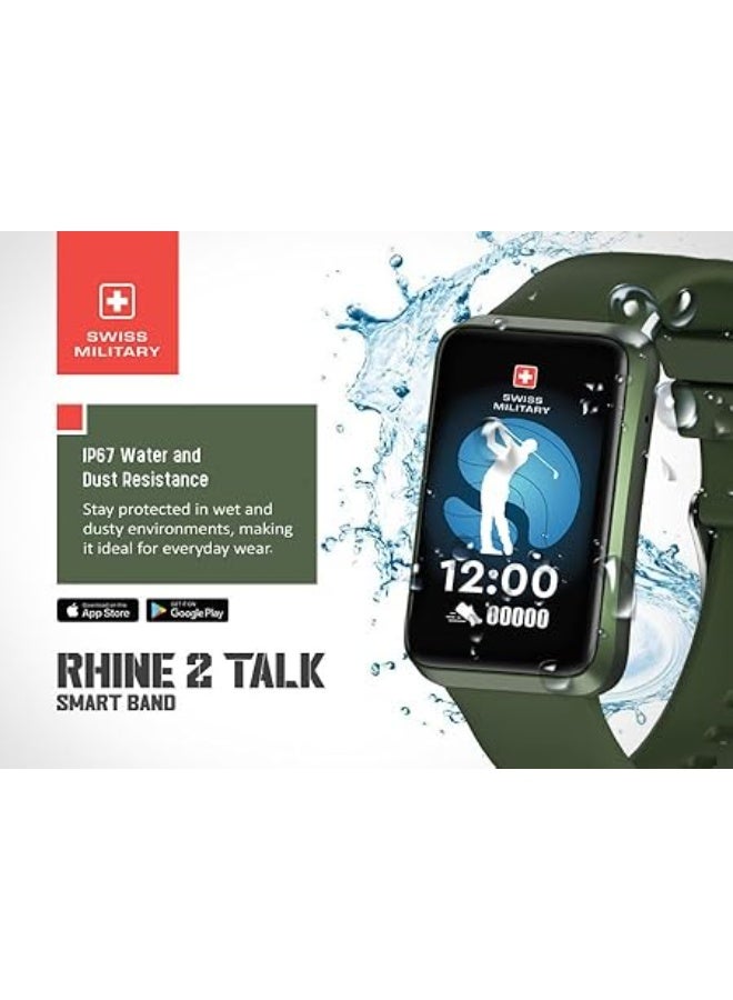 سويس ميليتري سوار سويس ميليتري الذكي راين 2، شاشة 1.57 بوصة، يدعم مكالمات بلوتوث، متعدد اللغات، تتبع الصحة والرياضة، بطارية تدوم 7 أيام، مقاوم للماء IP67، متوافق مع iOS/Android، حزام أخضر - Image 2