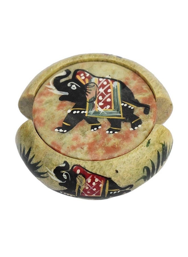 Purpledip Soapstone Coaster Set: Handmade Indian Gift with Elephant Carving (10593) - Image 1