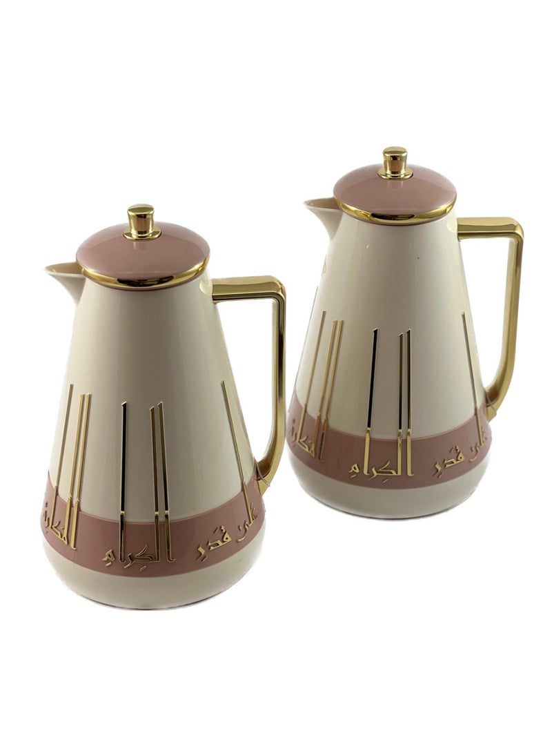 Homemaker 2-Piece Tea & Coffee Flask - 1 Liter & 1 Liter Capacity - Glass Inner - ABS Body - White & Pink & Gold - Image 2