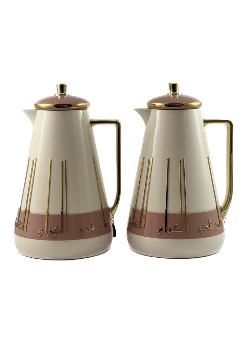 Homemaker 2-Piece Tea & Coffee Flask - 1 Liter & 1 Liter Capacity - Glass Inner - ABS Body - White & Pink & Gold - Image 3