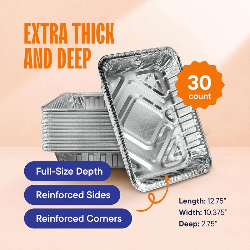 Stack Man Aluminum Pans 9x13 Disposable Aluminum Foil Pans [30-Pack] Large Baking Pan Trays - Heavy Duty Tin Tray Half Size Chafing Dishes. Food Containers for Roasting, Cooking, Heating or Steam Table - Image 2
