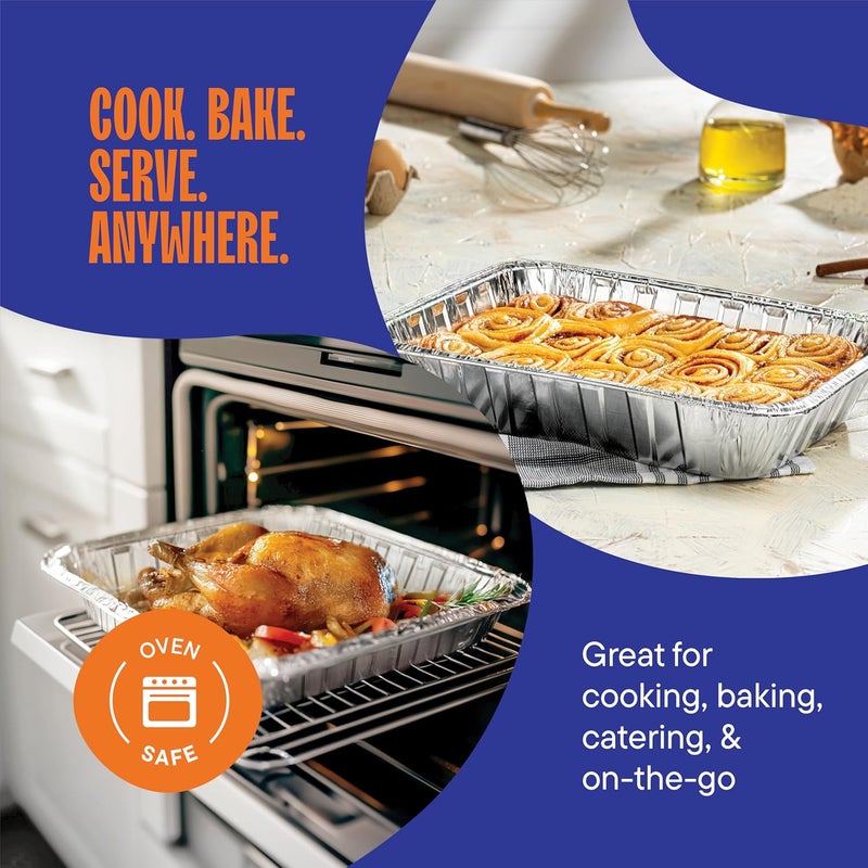 Stack Man Aluminum Pans 9x13 Disposable Aluminum Foil Pans [30-Pack] Large Baking Pan Trays - Heavy Duty Tin Tray Half Size Chafing Dishes. Food Containers for Roasting, Cooking, Heating or Steam Table - Image 3