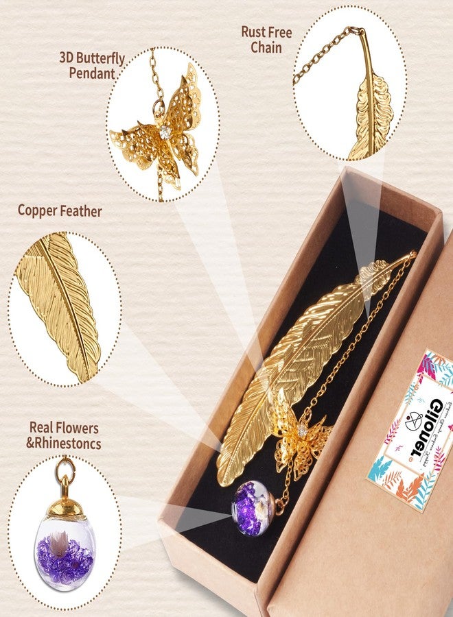 Giloner Cute Feather Metal Bookmark with 3D Butterfly Pendant-Thoughtful Gift for Women's Birthday Christmas Valentine's Day Teacher's Day Mother's Day-Reading Accessory Gifts for Book Lovers - Image 3