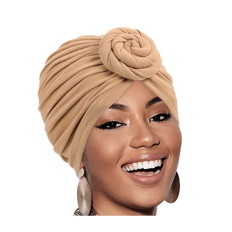 Ladies Twisted Knotted Ethnic Turban Cap Twist-camel 