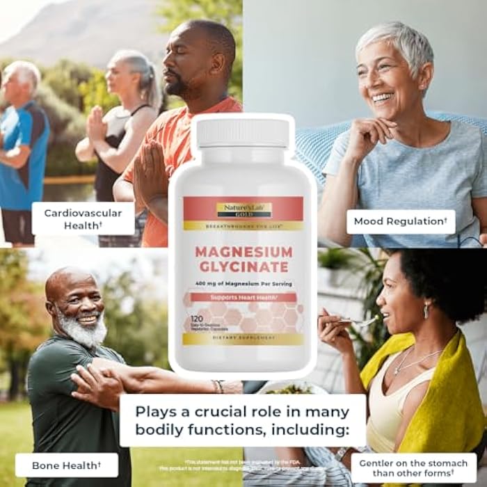 Nature's Lab Nature’s Lab Gold Magnesium Glycinate 400mg - Supports Cardiovascular Health, Muscle & Nerve Function* – 120 Capsules (30 Day Supply) - Image 3