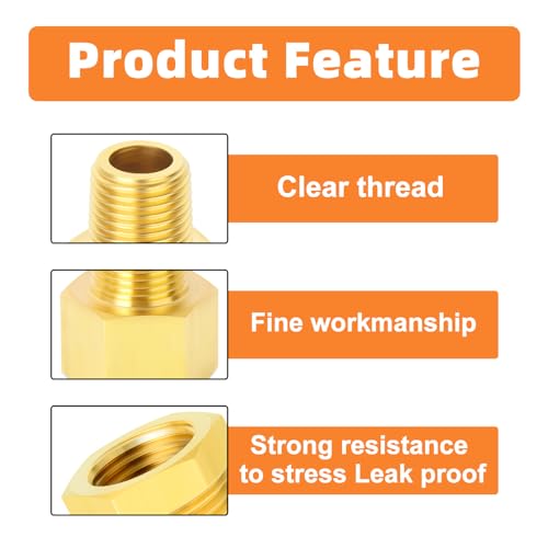GASHER 15PCS Brass Pipe Fitting, Hex Bushing, Reducer Adapter, Reducing Hex Nipple 1/2 Inch NPT x 3/8 Inch NPT - Image 5