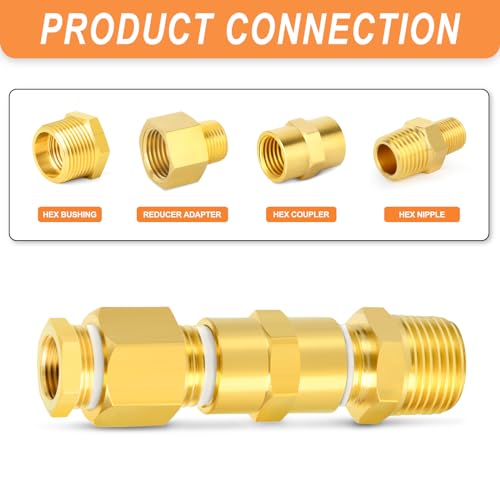 GASHER 15PCS Brass Pipe Fitting, Hex Bushing, Reducer Adapter, Reducing Hex Nipple 1/2 Inch NPT x 3/8 Inch NPT - Image 3