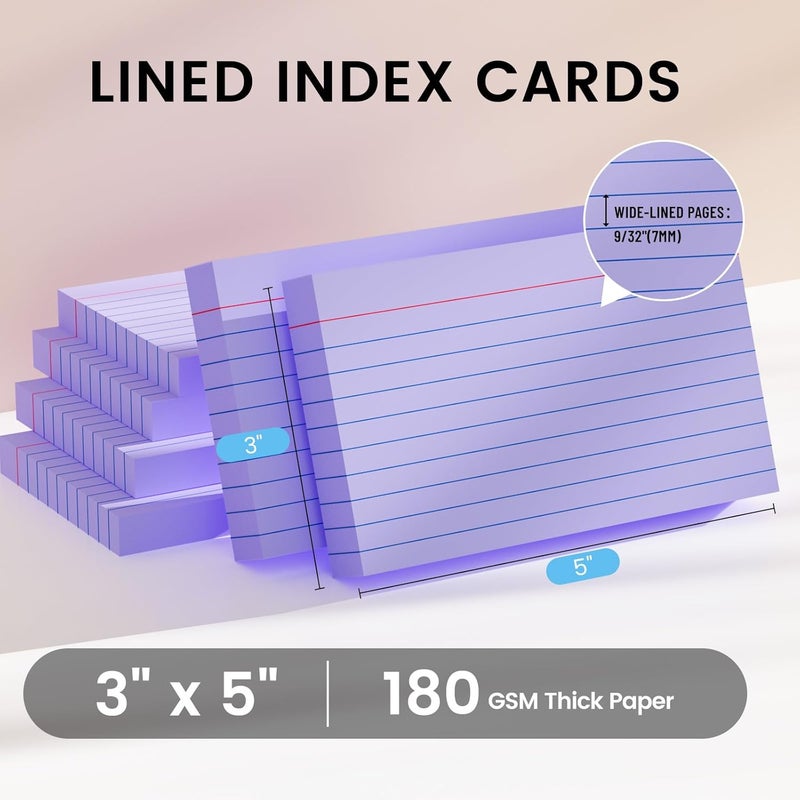 Ciphyfee Index Cards 3x5 Inch, 300sheets, Flash Cards,Ruled Lined Purple Note Cards Paper For Studying, Schools Supplies, College, Office And Home Organization, Note Taking Supplies - Image 2