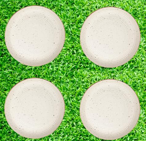 VolCraft Handcrafted Handmade Ceramic Stoneware Ribbed Off-White Matte Dinner Plates 10"-Set of 4 Ceramic Plates for Dinner (Microwave & Dishwasher Safe) - Image 1