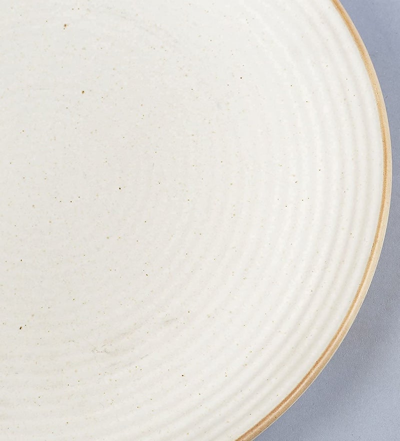 VolCraft Handcrafted Handmade Ceramic Stoneware Ribbed Off-White Matte Dinner Plates 10"-Set of 4 Ceramic Plates for Dinner (Microwave & Dishwasher Safe) - Image 4