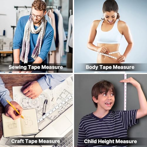 STAMI PLET 3 Pack Retractable Measuring Tape，60-Inch 1.5 Meter Tape Measures Dual Sided Flexible Ruler for for Body Measurements Craft Fabric Cloth Tailor Sewing Weight Loss (Pink,Green,Blue) - Image 5