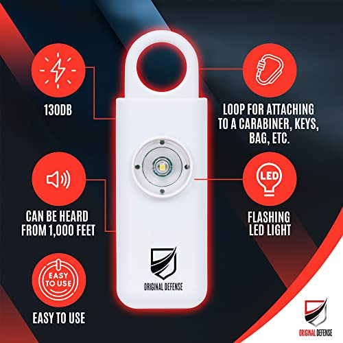 Original Defense® Siren Self-Defense Alarm (White) - 130 dB Keychain Alarm with LED Strobe Light for Women, Children, and Elderly - Image 2