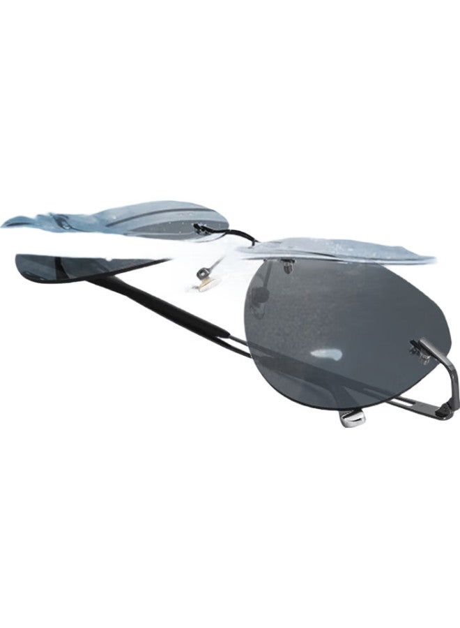CAPONI Pure Titanium Frameless Photochromic Polarized Sunglasses Men Day And Night Dual-Use Driving Glasses Driver Special Driving Glasses Night Vision - Image 2