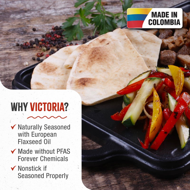 Victoria Rectangular Cast Iron Griddle. Double Burner Griddle, Reversible Griddle Grill, 13 x 8.5 Inch, Seasoned with 100% Kosher Certified Non-GMO Flaxseed Oil, Model: GDL-189 - Image 3