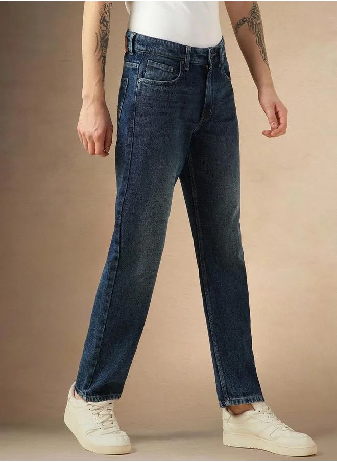 Dennis Lingo Mid Rise Straight Fit Faded Jeans by Styli