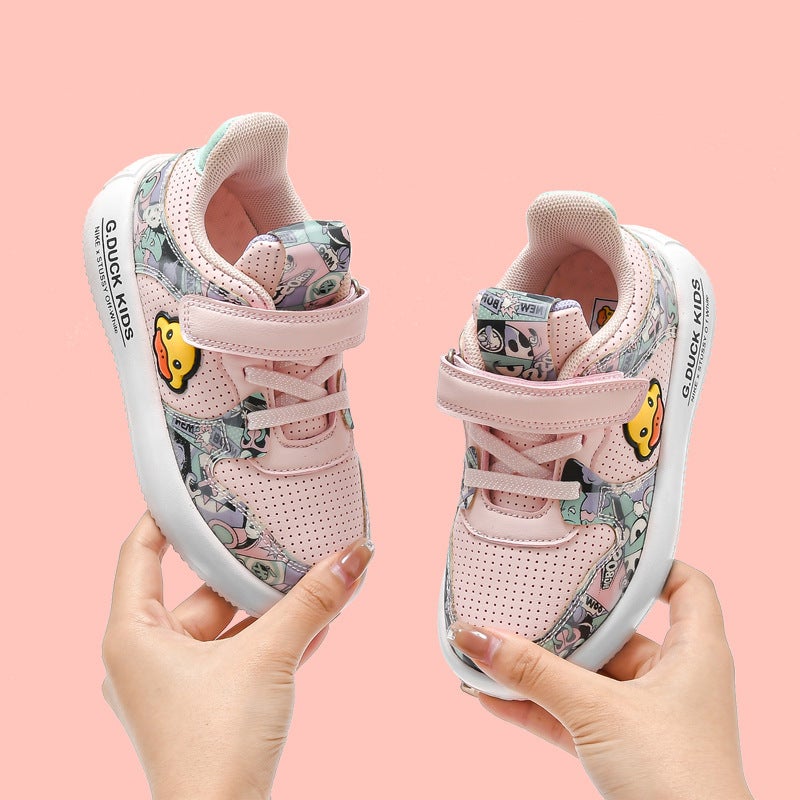 Little Yellow Duck Boys' Shoes Baby 2022 New Small And Medium-Sized Children'S Casual Shoes Children'S Sports Shoes Leather Flour Pink - Image 4