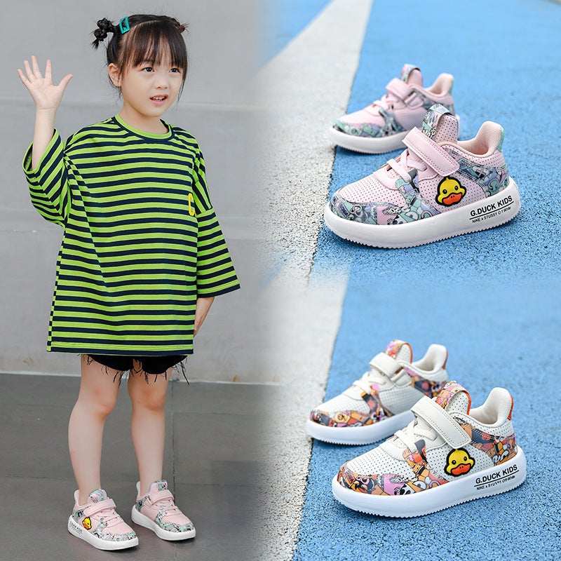 Little Yellow Duck Boys' Shoes Baby 2022 New Small And Medium-Sized Children'S Casual Shoes Children'S Sports Shoes Leather Flour Pink - Image 2