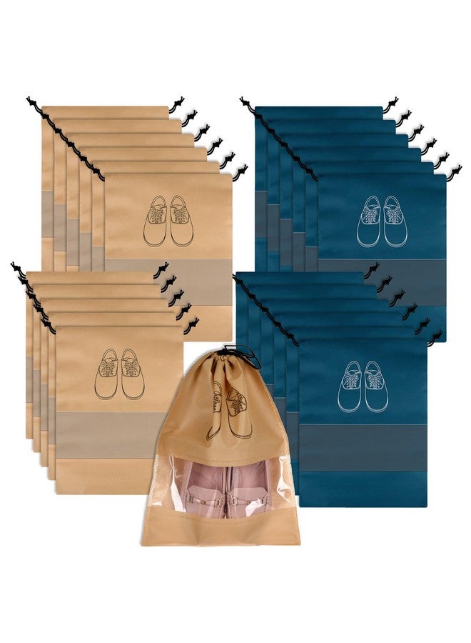 Kuber Industries Kuber Industries Pack of 24 Shoe Bags | Shoe Bags for Travel | Non-Woven Shoe Storage Bags | Storage Organizers Set | Shoe Cover with Transparent Window | Shoe Dori Cover | Navy Blue & Beige - Image 1