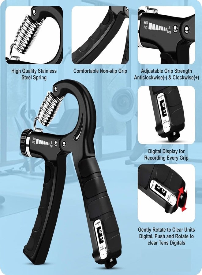 SNULOZA Adjustable Hand Gripper 60kg for Men & Women | Forearm, Finger & Wrist Strengthener | Hand Grip Exerciser for Gym Workout & Veins | Power Gripper with Counter | Alloy Steel, Black - Image 5