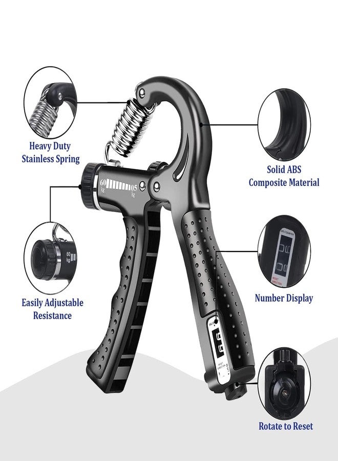 SNULOZA Adjustable Hand Gripper 60kg for Men & Women | Forearm, Finger & Wrist Strengthener | Hand Grip Exerciser for Gym Workout & Veins | Power Gripper with Counter | Alloy Steel, Black - Image 3