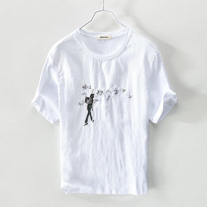 Summer linen printed short sleeve casual T-shirt men's cotton and linen round neck thin breathable jacket a generation of RC108 - Image 2