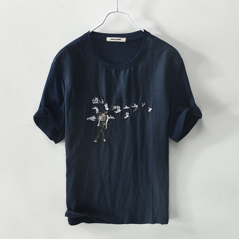 Summer linen printed short sleeve casual T-shirt men's cotton and linen round neck thin breathable jacket a generation of RC108 - Image 4