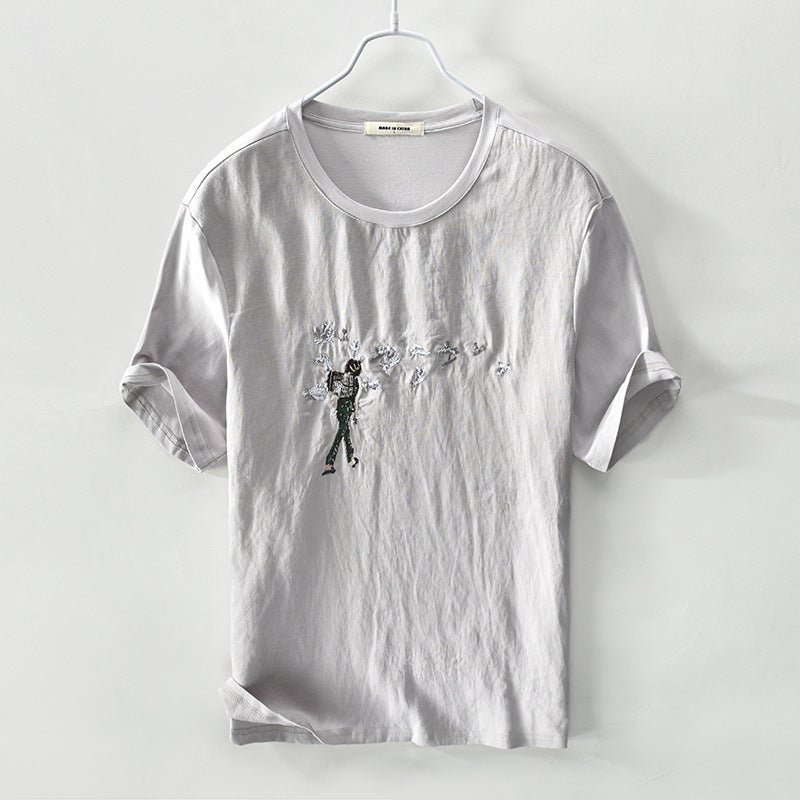 Summer linen printed short sleeve casual T-shirt men's cotton and linen round neck thin breathable jacket a generation of RC108 - Image 3