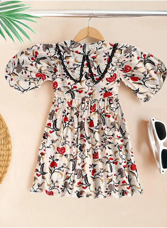 بيلا مودا Bella Moda Floral Print Balloon Sleeves Knee-Length Dress