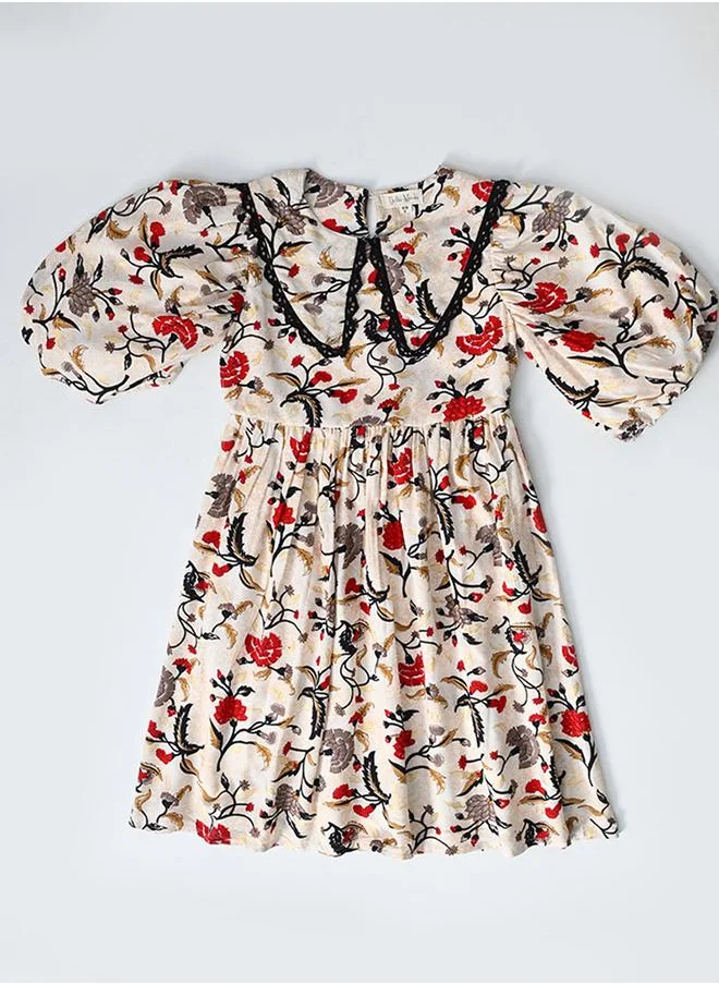 بيلا مودا Bella Moda Floral Print Balloon Sleeves Knee-Length Dress