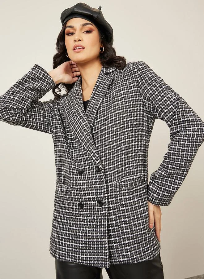 ستايلي Oversized Houndstooth Pattern Double Breasted Blazer