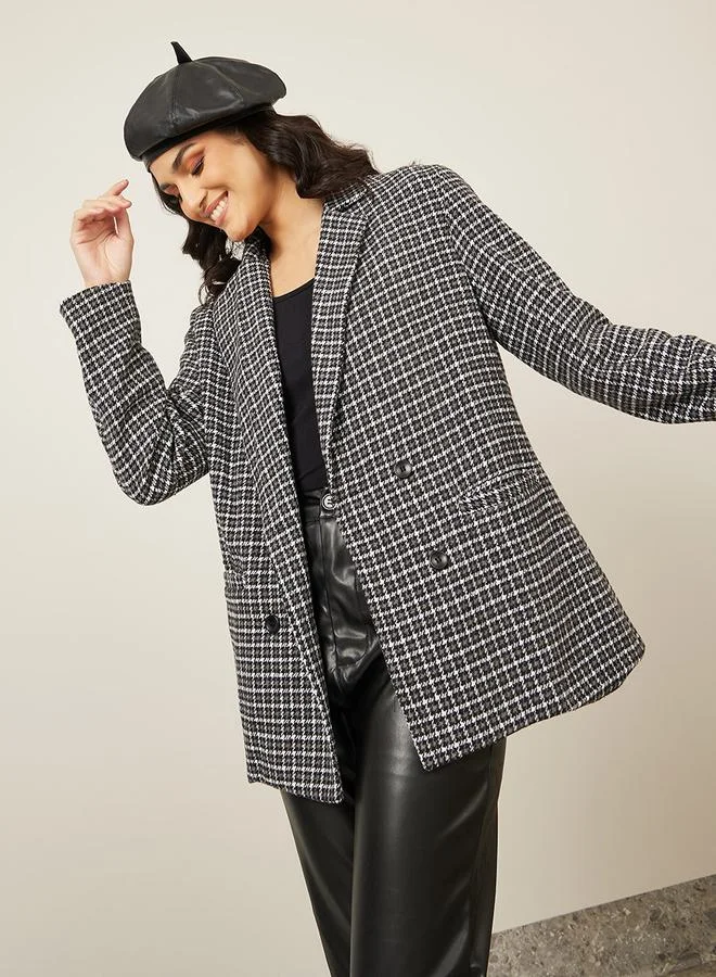 ستايلي Oversized Houndstooth Pattern Double Breasted Blazer