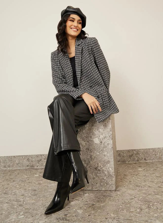ستايلي Oversized Houndstooth Pattern Double Breasted Blazer