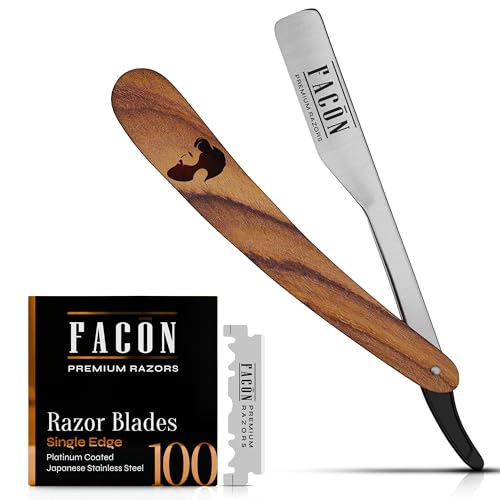 FACON Facón Straight Razors for Men - Professional Barber Straight Edge Razor Kit with 100 Blades, Wooden Stainless Steel Barbero Shaver for a Smooth & Precise Shave, Premium Barber Razor for Men's Shaving - Image 1